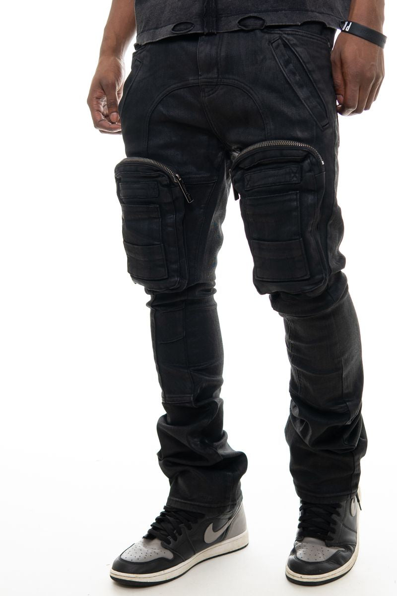 Men's Denim Slim-Fitting Washed Black Front Pocket Jeans