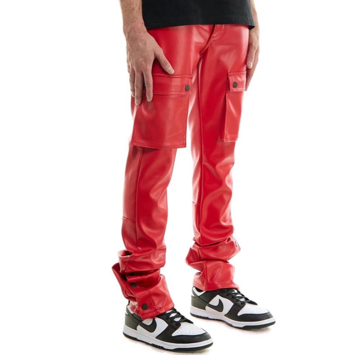 Men’s Red Leather Snap Pants