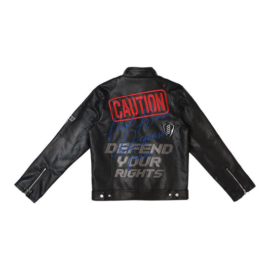 FIRST ROW MEN’S BLACK CAUTION NOT SO QUIET LEATHER RACING JACKET ET