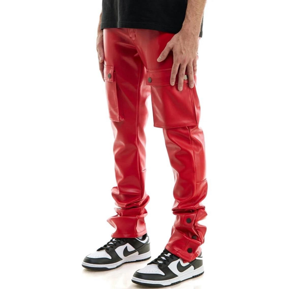 Men’s Red Leather Snap Pants
