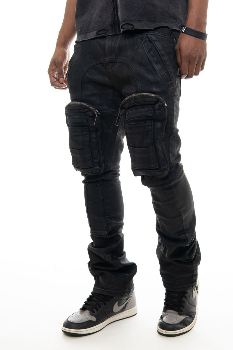 Men's Denim Slim-Fitting Washed Black Front Pocket Jeans