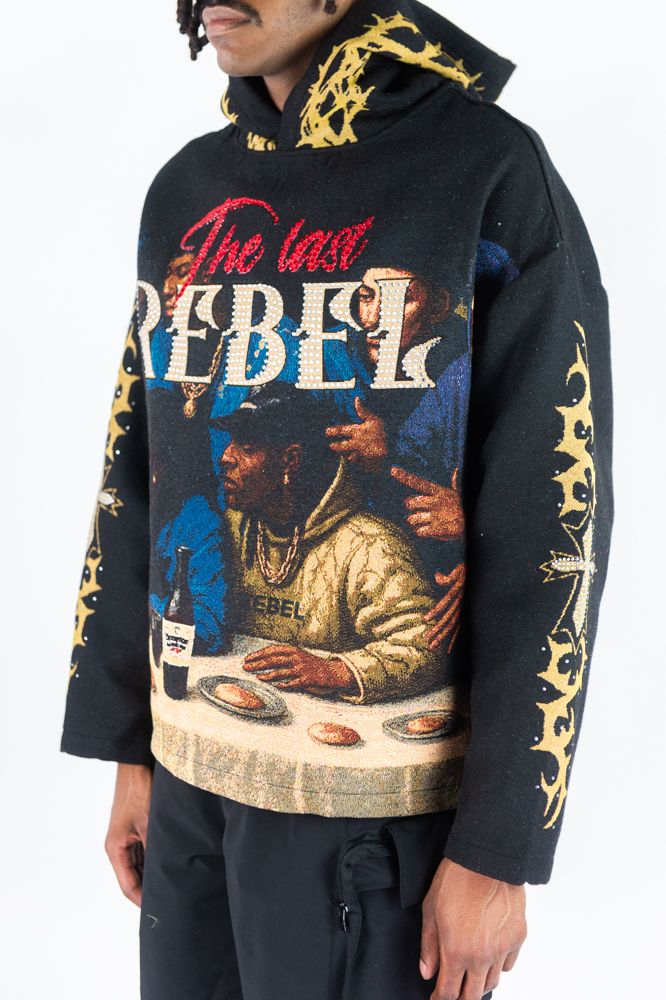 REBEL - THE LAST JACQUARD TAPESTRY BLACK HOODIE and DETAILED ARTWORK PULLOVER
