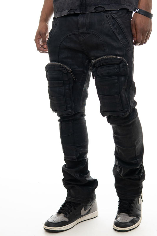 Men's Denim Slim-Fitting Washed Black Front Pocket Jeans