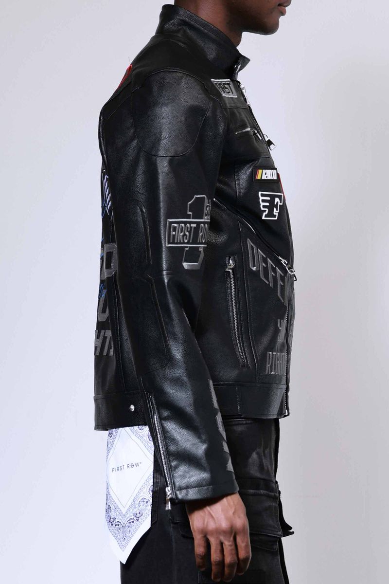 FIRST ROW MEN’S BLACK CAUTION NOT SO QUIET LEATHER RACING JACKET ET