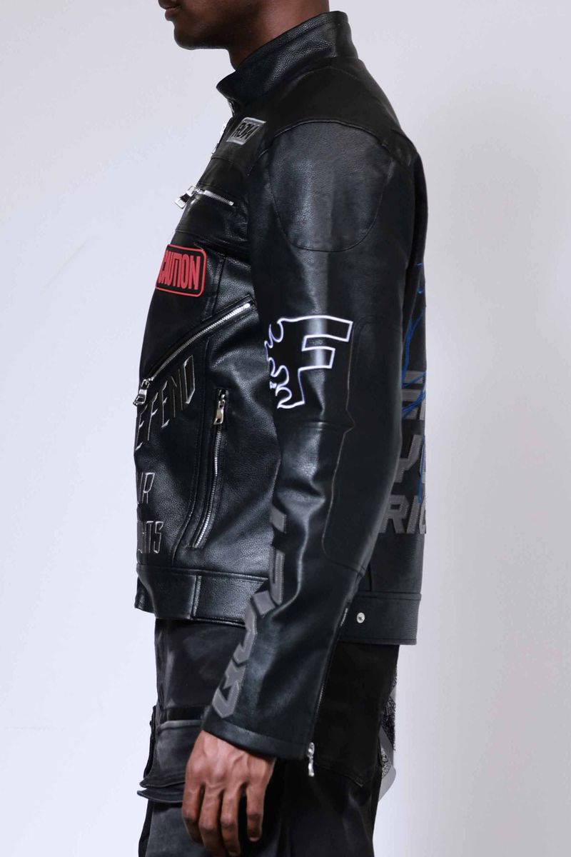 FIRST ROW MEN’S BLACK CAUTION NOT SO QUIET LEATHER RACING JACKET ET