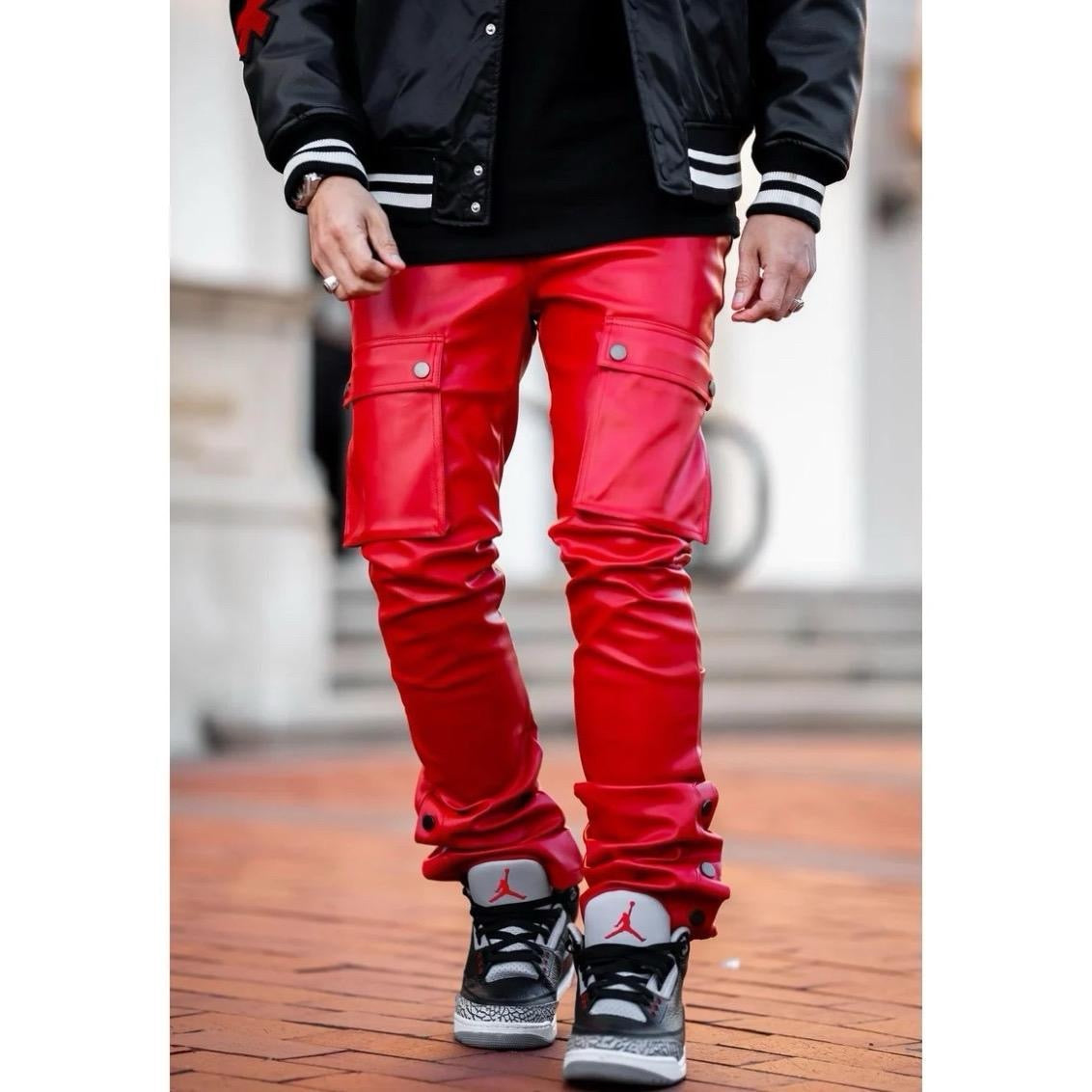 Men’s Red Leather Snap Pants