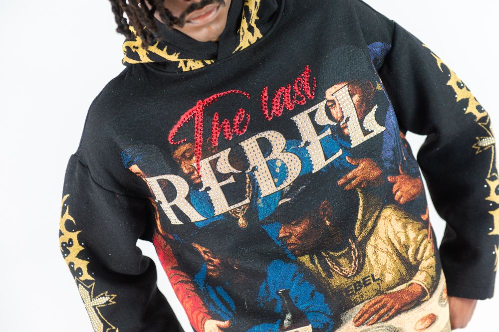 REBEL - THE LAST JACQUARD TAPESTRY BLACK HOODIE and DETAILED ARTWORK PULLOVER