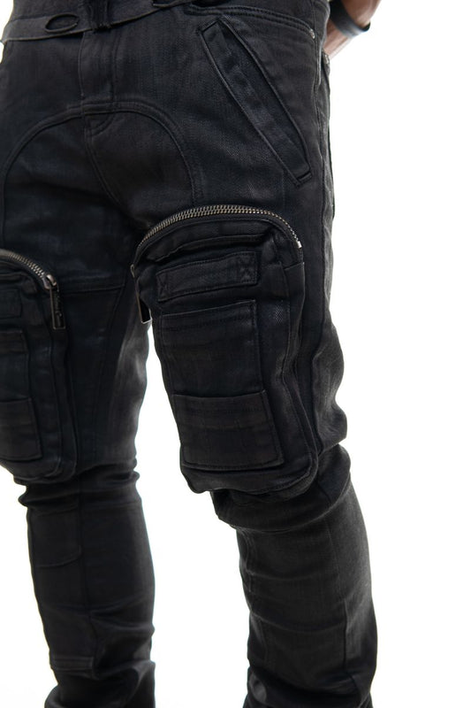 Men's Denim Slim-Fitting Washed Black Front Pocket Jeans