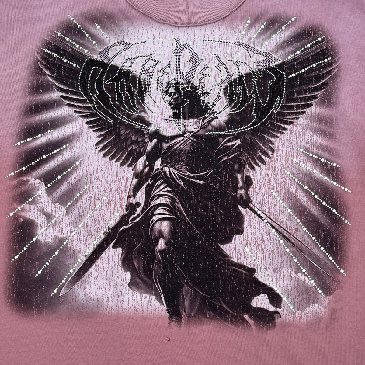 Rare Peace Men’s Pink Rhinestone Oversized Cropped Top Tee