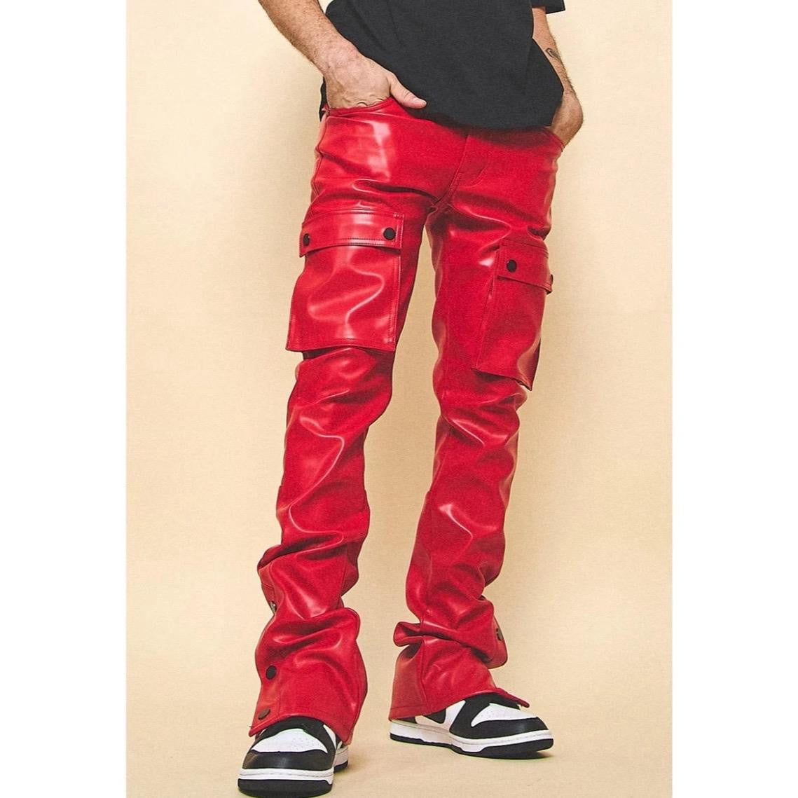 Men’s Red Leather Snap Pants