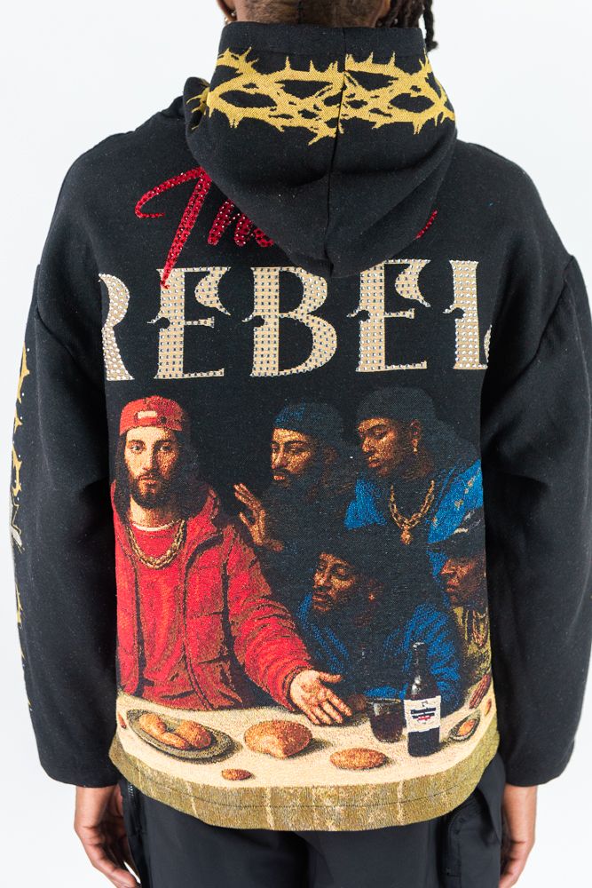 REBEL - THE LAST JACQUARD TAPESTRY BLACK HOODIE and DETAILED ARTWORK PULLOVER