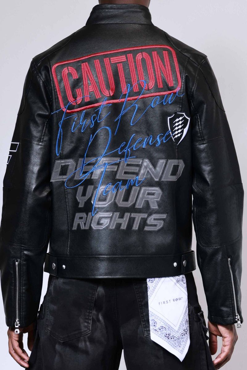 FIRST ROW MEN’S BLACK CAUTION NOT SO QUIET LEATHER RACING JACKET ET