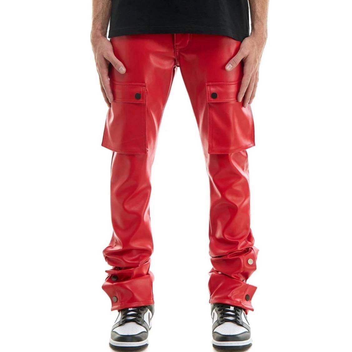 Men’s Red Leather Snap Pants