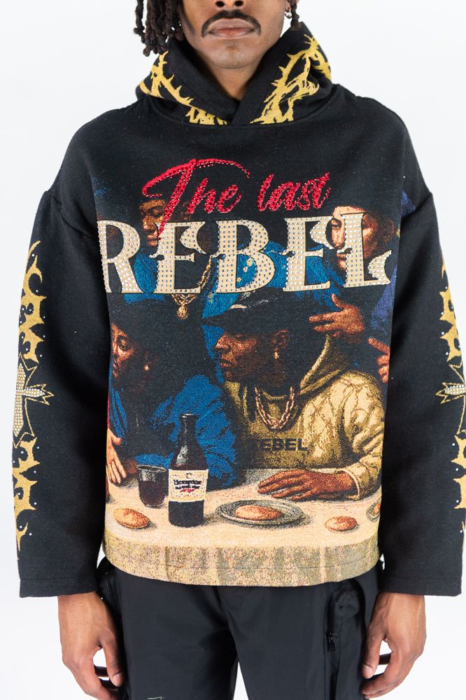 REBEL - THE LAST JACQUARD TAPESTRY BLACK HOODIE and DETAILED ARTWORK PULLOVER
