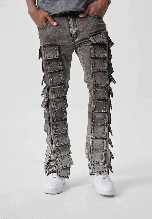 TAKER MEN’S RHINESTONES & MULTI POCKET FLAPS "FLARE FIT"